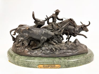 After Frederic Remington (1861-1909) Bronze Sculpture on Marble Base, Stampede