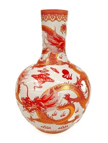 Chinese Orange and White Dragon Vase