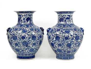 Pair of Large Chinese Blue and White Large Jar Vases