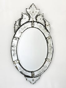 Venetian Oval Mirror w/ Engraving & Floral Design