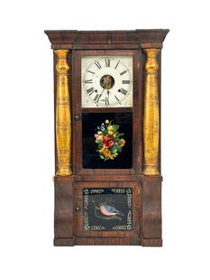 Antique Seth Thomas Eight-Day Weight Mantel Clock w/ Reverse Hand Painted Panels: Features reverse hand painted glass panels and gold painted column accents.?  Condition: As is, may need some servicing as it is not currently operational. Some wear on body and light paint loss.?  Di