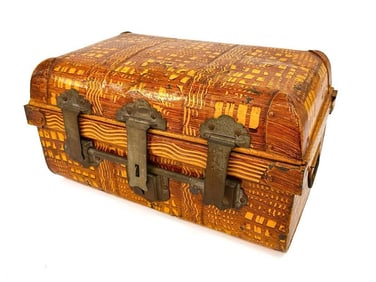 Vintage A.K. Babooje Bangkok Painted Tin Thai Chest Trunk
