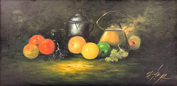 Artist Unknown, Signed Oil on Canvas, Still Life with Fruit, 1974