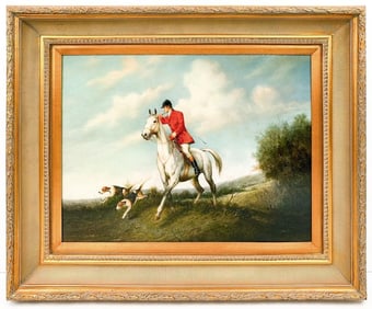 Signed R. Smith, Oil on Canvas, Fox Hunt with Equestrian and Hounds