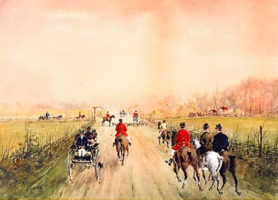 Alfred Villiers Farnsworth (1858-1908) Watercolor on Paper, Country Road with Equestrians, 1901