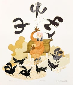 Rie Munoz (1921-2015) Glicee on Paper, Feeding the Ravens, 1997