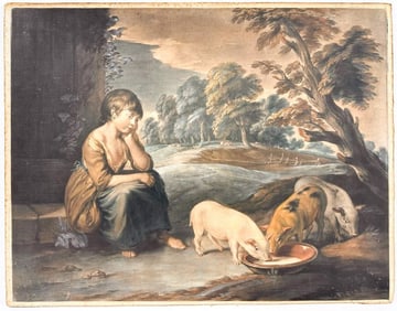 Richard Earlom (1743-1822) Mezzotint After Thomas Gainsborough, Girl and Pigs, 1783
