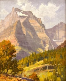 Ralph Oberg (b. 1950) Oil on Panel, Going to the Sunland Mountain, Glacier National Park