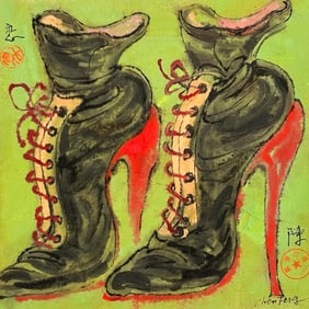 Chen Feng, Watercolor on Paper, Pair of High Heeled Boots
