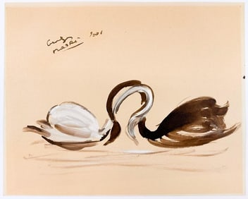 Artist Unknown, Signed Watercolor on Paper, Two Swans