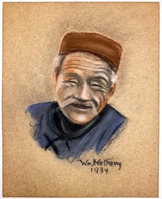 Wm Nethery, Oil Pastel on Paper, Portrait of a Man, 1934