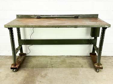 Green Metal Industrial Workbench w/ Outlets on Casters