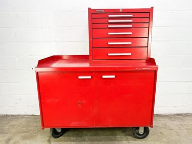 Two Piece Kennedy Versa-bench Red Painted Steel Tool Chest Cabinet
