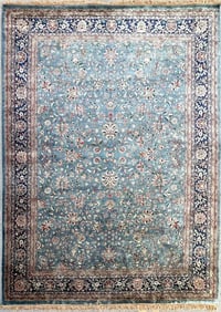 Blue Silk Floral Rug w/ Floral Design 11.5 x 9 ft