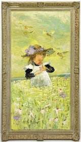 Mary Beich (1917-2002) Oil on Canvas, Girl in Meadow
