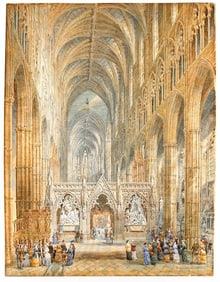 William Richardson (1842-1883) Watercolor on Paper, Cathedral Interior