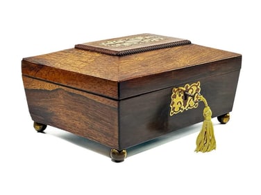 19th Century English Regency Brass Inlaid Rosewood Box