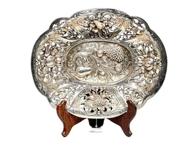 Antique E.F. Caldwell Silverplate Repousse Pierced Fruit Bowl Basket