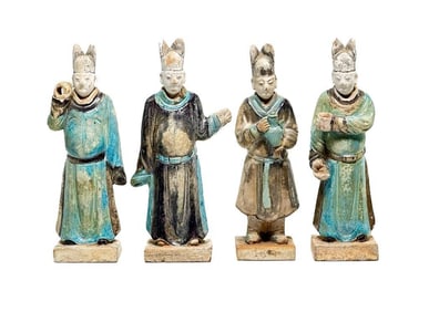 Group of Four Chinese Ming Dynasty Glazed Pottery Attendant Figures