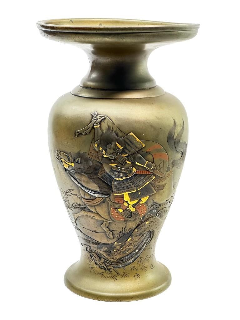 Japanese Meiji Period Mixed Metal Samurai Dragon Bronze Vase (1 of 10)