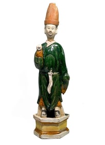 Chinese Ming Dynasty Glazed Pottery Attendant Figure