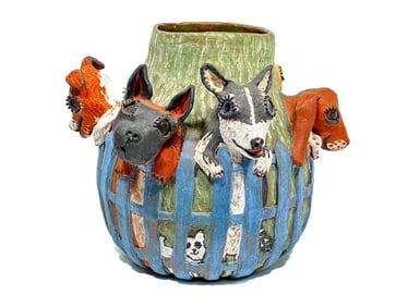Molly Heizer (b. 1956) Figural Ceramic Folk Art Dog Pot Sculpture