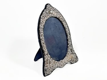 English Hallmarked Repousse Sterling Silver Velvet Backed Oval Picture Frame