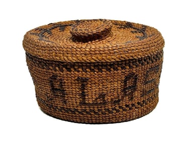 1930s Tsimshian Alaska Souvenir Lidded Sewing Basket Northwest Coast Native