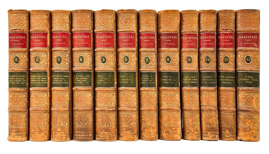 Charles Knight, Works of William Shakespeare, Volumes 1-12, Charles Knight and Co., London, 1842: Charles Knight, Comedies, Histories, Tragedies, and Poems of William Shakespeare, Volumes 1-12, Charles Knight and Co., London, 1842. Second Edition. Leather bound with marbleized edge. Condition: Goo