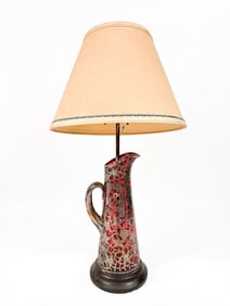 Antique Glass and Metal Pitcher Lamp