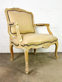 French Provincial Armchair w/ Beige Leather Upholstery