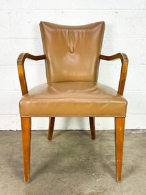 Vintage French Arm Chair w/ Tan Leather Upholstery