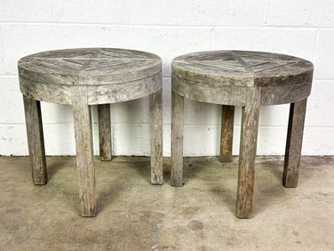 Pair Summit Teak Slatted Outdoor Patio Side Tables