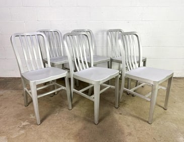 Set of Six Crate & Barrel Emeco Navy Replica Brushed Aluminum Chairs