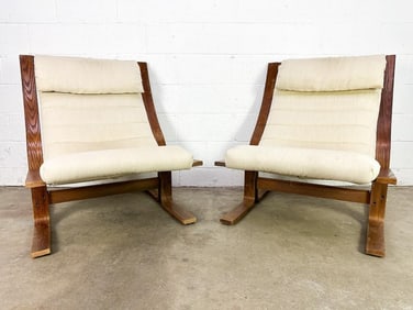 Pair 1970s Midcentury Modern Bentwood Lounge Chairs