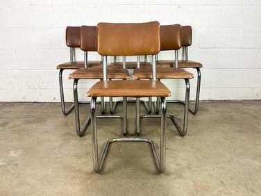 Set 6 Vintage 1930's Bauhaus Style Cantilever Chrome Dining Chairs