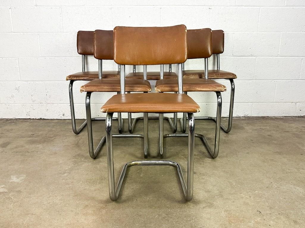 Set 6 Vintage 1930's Bauhaus Style Cantilever Chrome Dining Chairs (1 of 9)