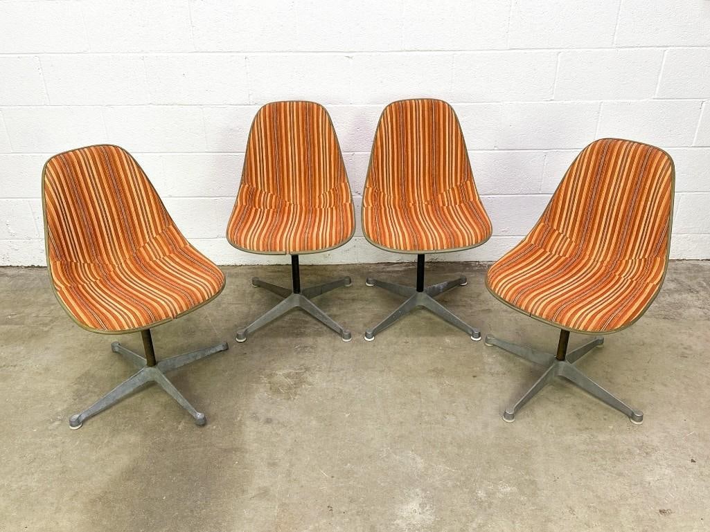 Four Eames Side Chairs w/ Girard Striped Fabric on Orange Terracotta Fiberglass (1 of 20)