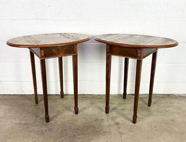 Pair of Hekman Furniture Co Drop Leaf Side Tables w/ Inlay Accents