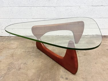 Noguchi Style Glass and Wood Coffee Table