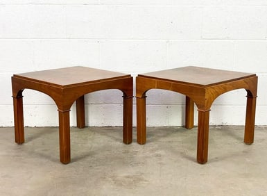 Pair Brown-Saltman Midcentury Burlwood Side Tables