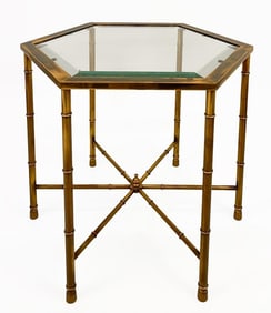 Vintage Hexagonal Glass and Brass Side Table
