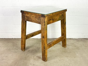 Antique Square Table w/ Glass Top