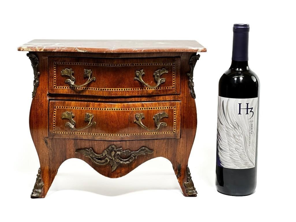 Miniature French Marble Top Marquetry Inlay Bombe Chest (1 of 6)