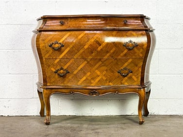 Antique Italian Bombe Inlaid Wood Dresser Chest of Drawers