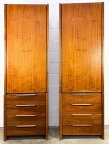 Pair Barzilay Furniture Mfg. Co. Midcentury Tall Walnut Gentlemans Dressers
