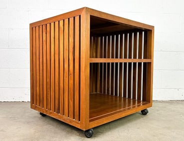 Wood Rolling Media Shelf on Caster Wheels