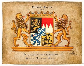 M. Kuchler, Oil on Masonite, Greater Coat of Arms of the Free State of Bavaria, Germany