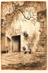 Harrison Clarke (1890-1970) Etching on Paper, Garden Gate