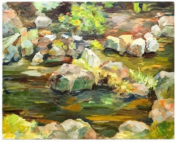 E. Kristensen Oil on Canvas Board Rocky Creek Landscape